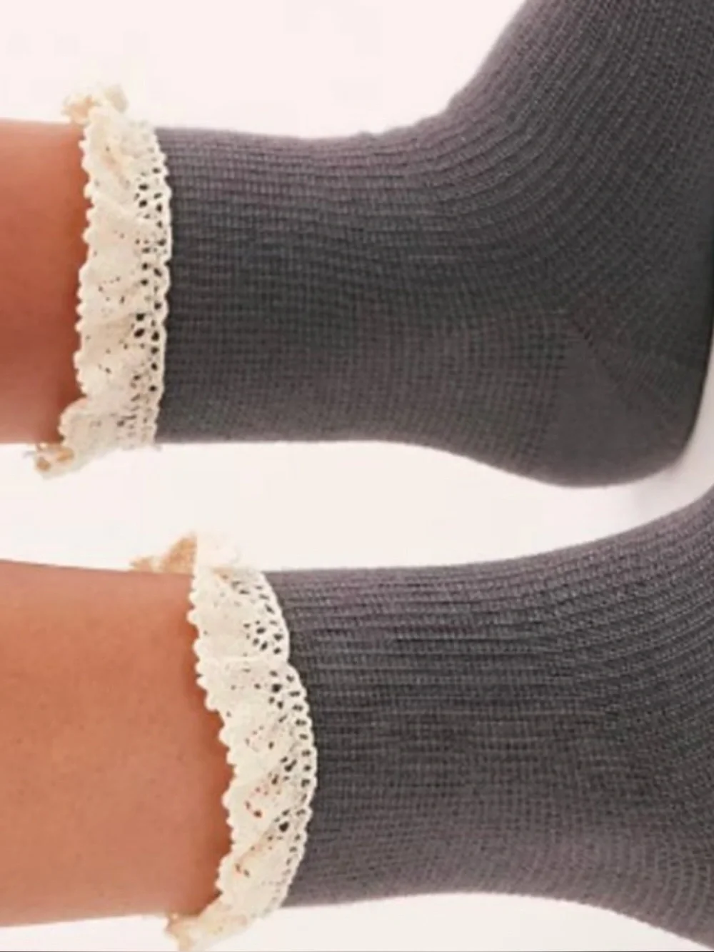 Free People Gray Lace-Trim Crew Socks - Women NEW